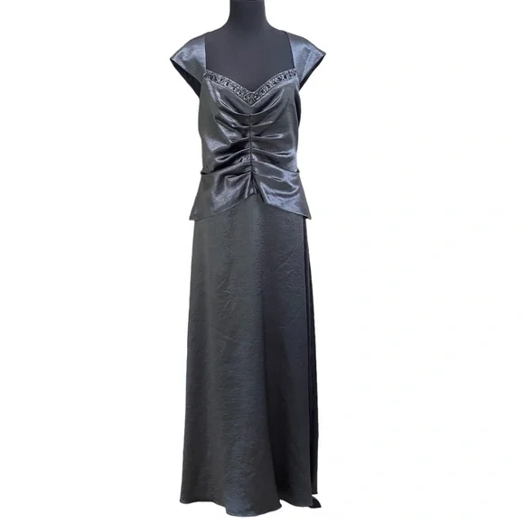 Patra Dresses | Patra Slate Gray Special Occasion Formal Dress Sz 16 Capped Sleeves Beaded Neck | Color: Gray | Size: 16 | Debsuehancock's Closet Patra Dresses | Patra Slate Gray Special Occasion Formal Dress Sz 16 Capped Sleeves Beaded Neck | Color: Gray | Size: 16 | Debsuehancock's Closet